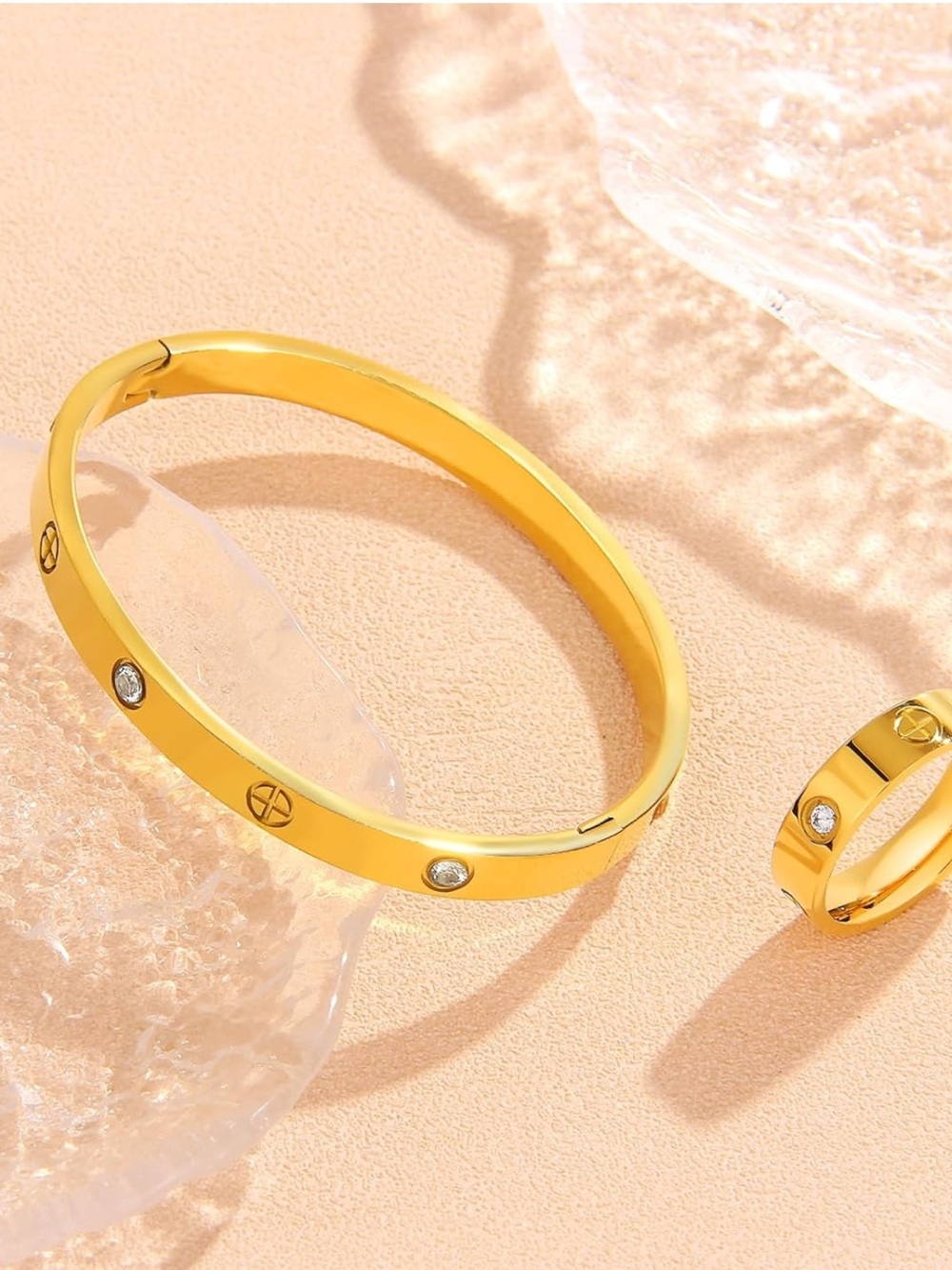 Gold CZ Bangle Bracelet & Ring Set | Luxury Inspired Jewelry